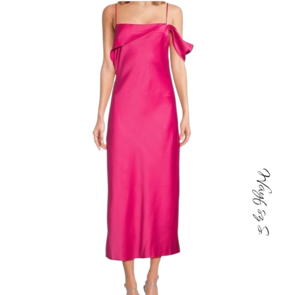 NWT Wayf Draped Pink Satin Bias Square Neck Midi Slip Dress sz S